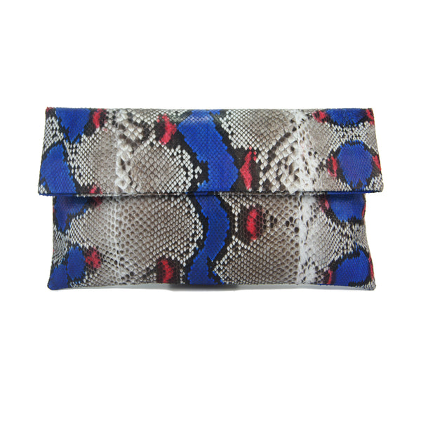 Python & Snakeskin Clutch - Blue Red Motif | Urban Story