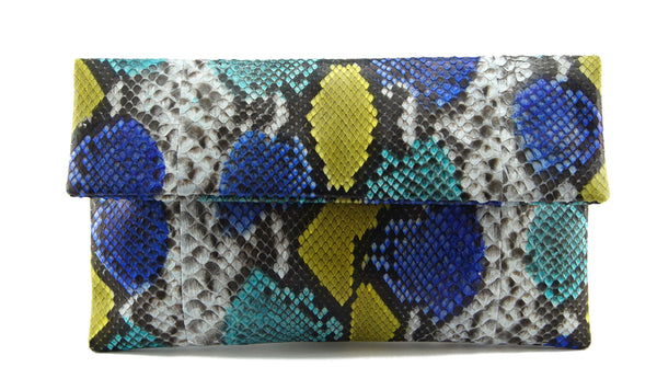 Python & Snakeskin Clutch - Blue Yellow Motif | Urban Story