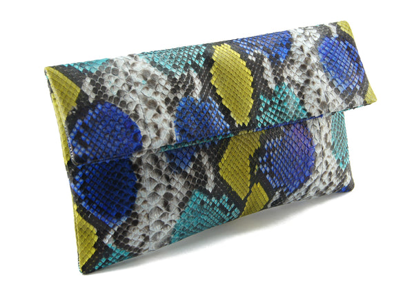 Python & Snakeskin Clutch - Blue Yellow Motif | Urban Story