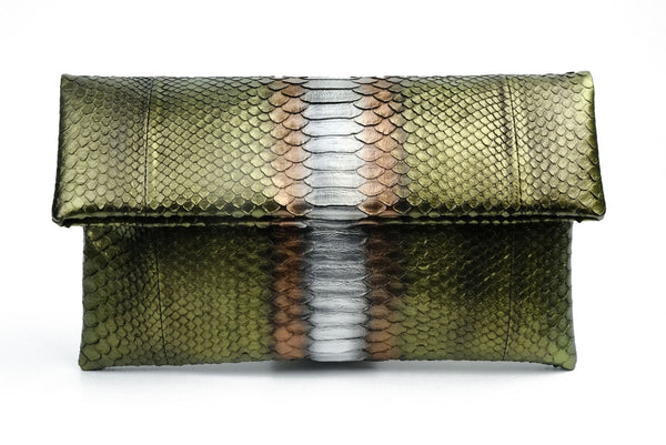 Mandalay Metallic Olive Foldover Clutch