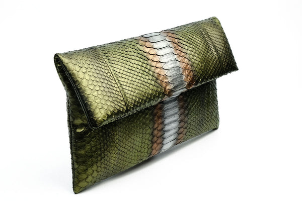 Mandalay Metallic Olive Foldover Clutch