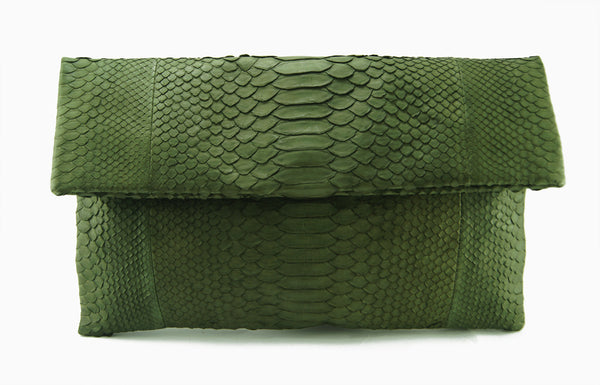 Mandalay Olive Python Foldover Clutch Front