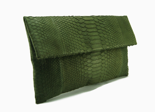 Mandalay Olive Python Foldover Clutch Side