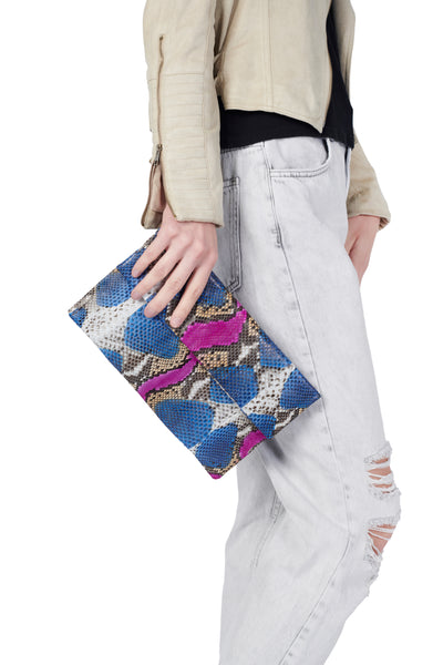 Mandalay Denim Pink Motif Foldover Clutch