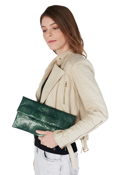 Mandalay Metallic Moss Foldover Clutch