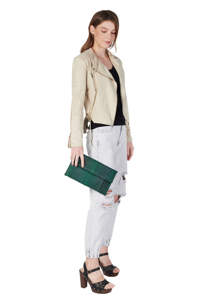 Mandalay Metallic Moss Foldover Clutch