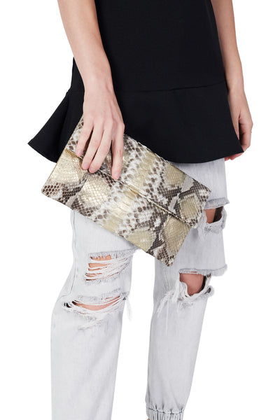 Mandalay Silver Gold Motif Foldover Clutch