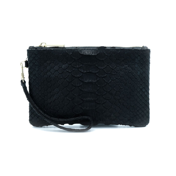Snakeskin & Python Wristlet Pouch - Black | Urban Story
