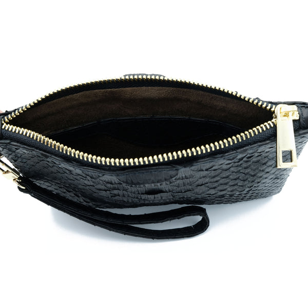 Snakeskin & Python Wristlet Pouch - Black | Urban Story