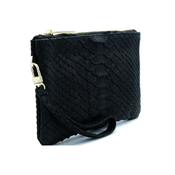 Snakeskin & Python Wristlet Pouch - Black | Urban Story