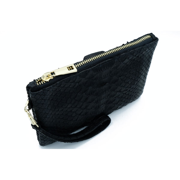 Snakeskin & Python Wristlet Pouch - Black | Urban Story