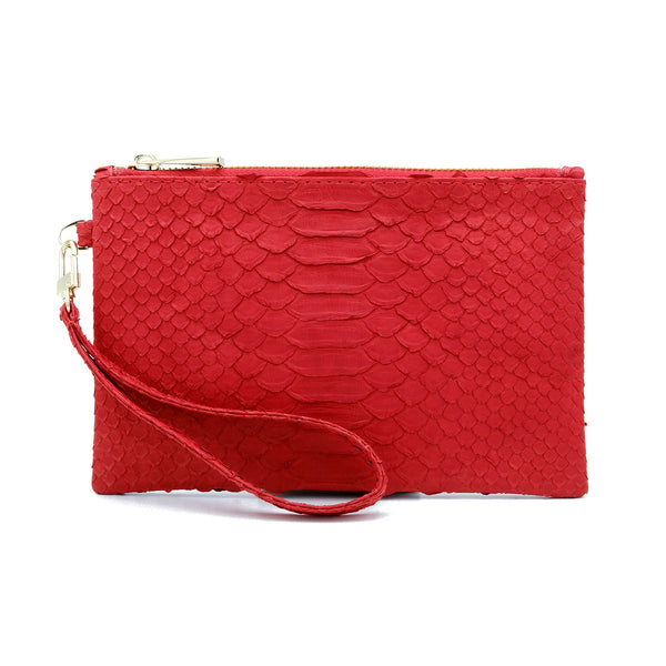 Snakeskin & Python Wristlet Pouch - Red | Urban Story