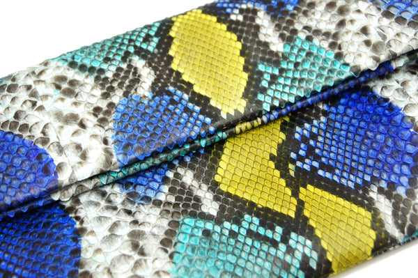 Python & Snakeskin Clutch - Blue Yellow Motif | Urban Story